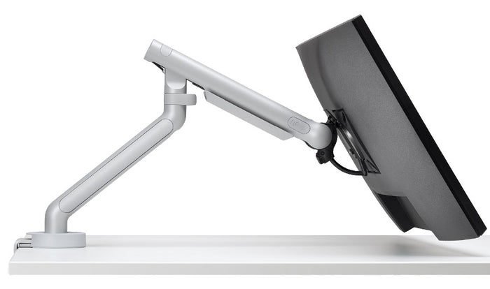 A side view of the new Flo monitor arm demonstrating its range of movement.