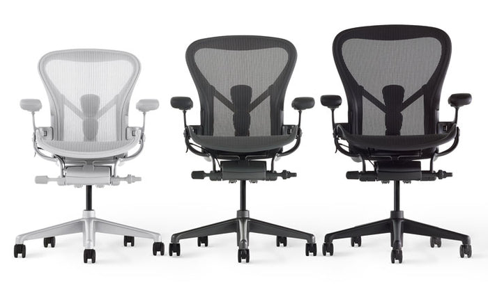 The three sizes of Aeron office chairs