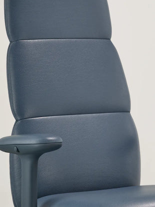 Close-up of the mesh pelicle suspension on the back of a graphite Aeron office chair
