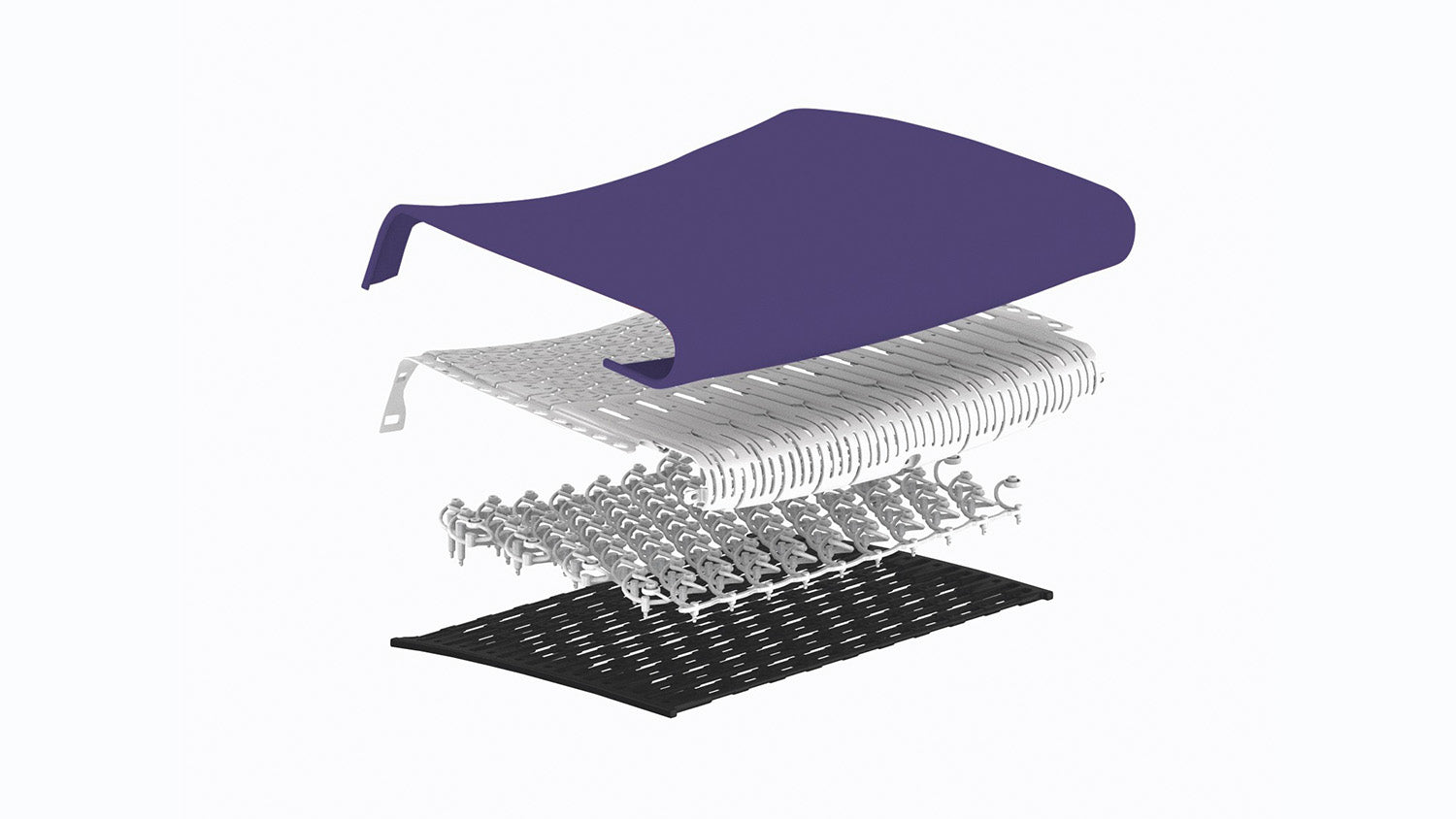 Rear view of a graphite Aeron office chair, showing back support and adjustable arms.